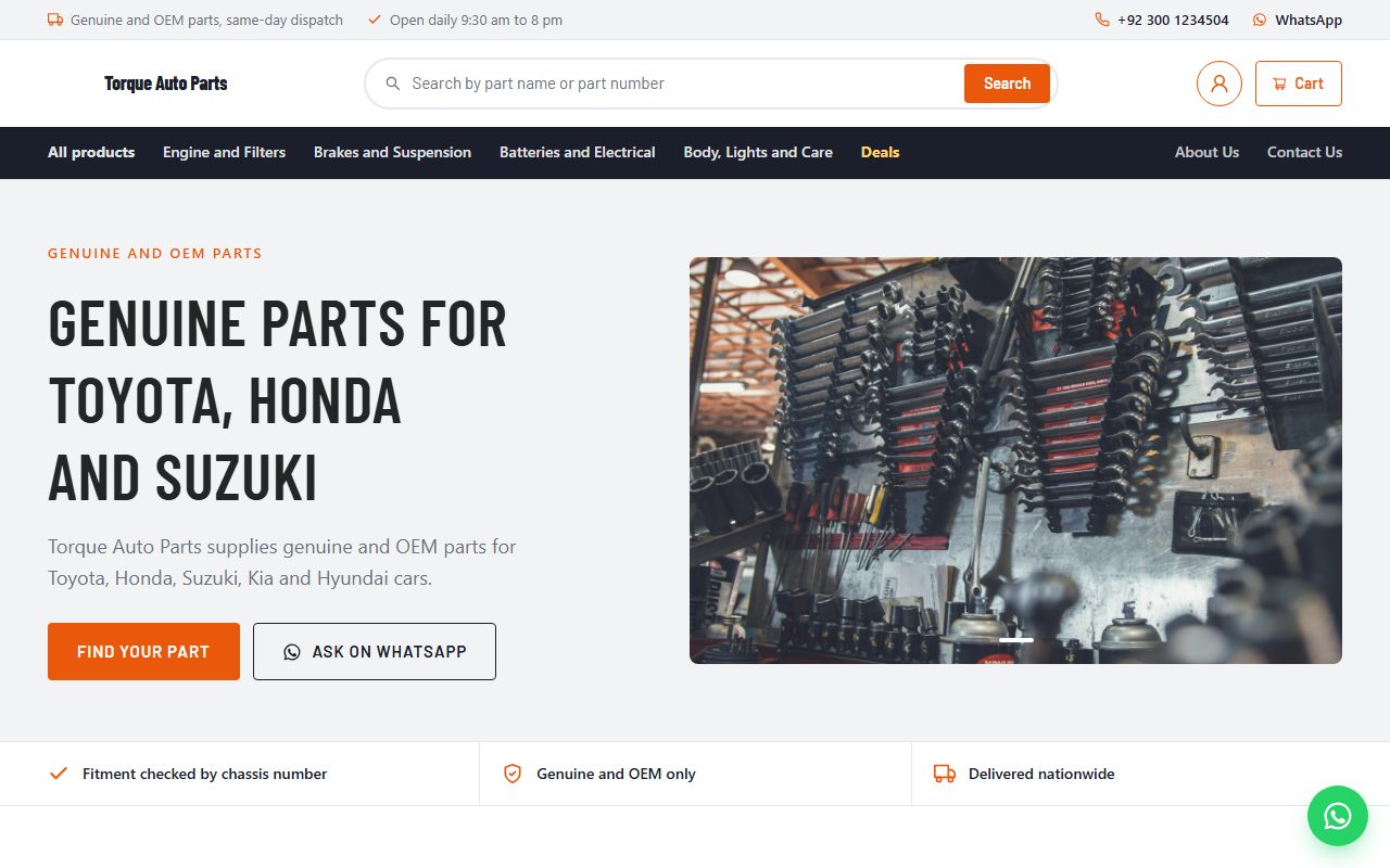 Torque Auto Parts home page