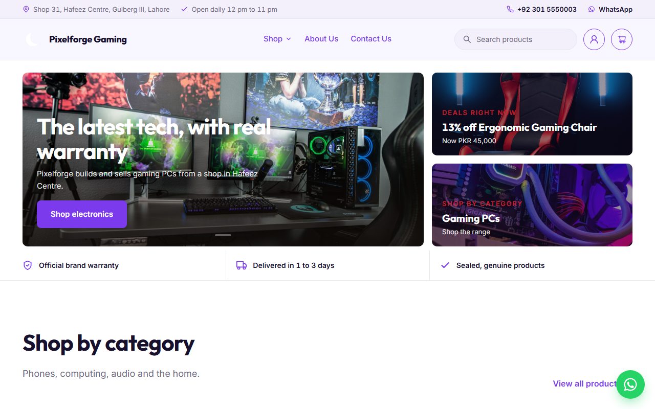 Pixelforge Gaming home page