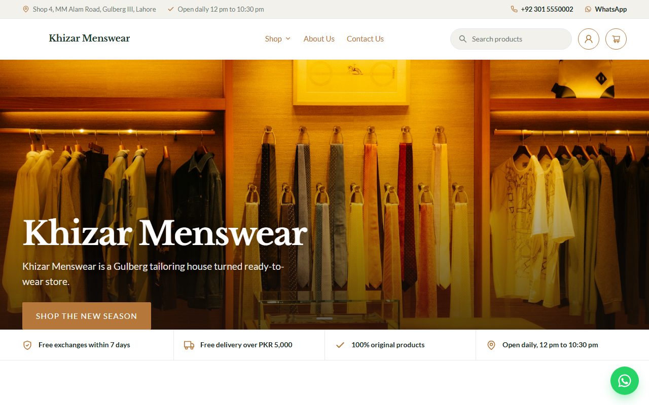 Khizar Menswear home page