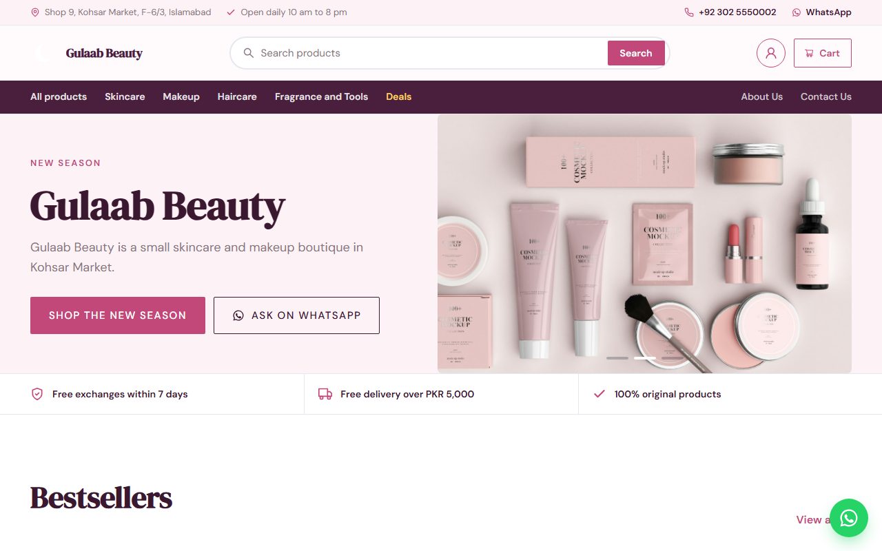 Gulaab Beauty home page
